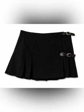 Brandy Melville Black Pleated Mini Skirt with Side Buckles